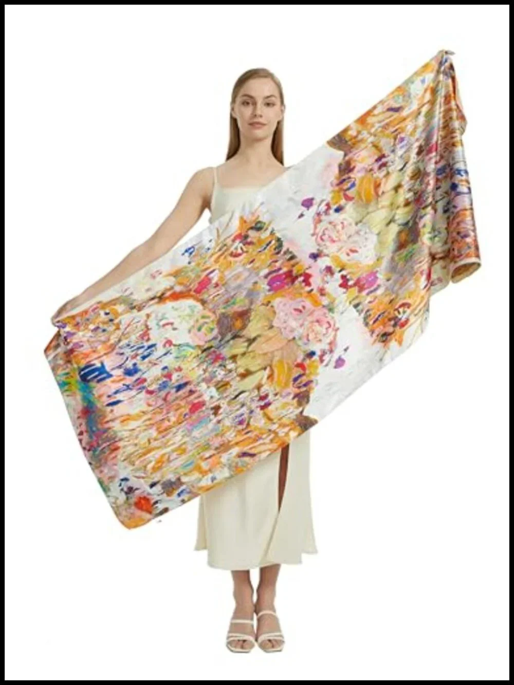 Silk Feeling Lightweight Floral Scarf Long Shawl Wrap Double Sided